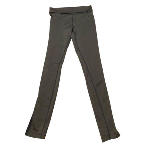 Nike Pants - Nike Dri Fit Olive Green Black Stripe Fold Over Waist Leggings Wm’s Sz Small